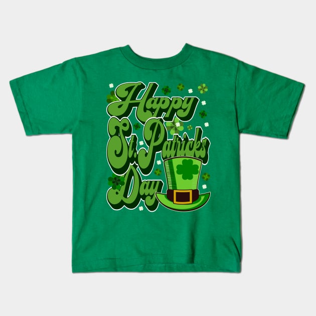 Happy St Patrick's Day Typography Holiday Green Kids T-Shirt by JaussZ